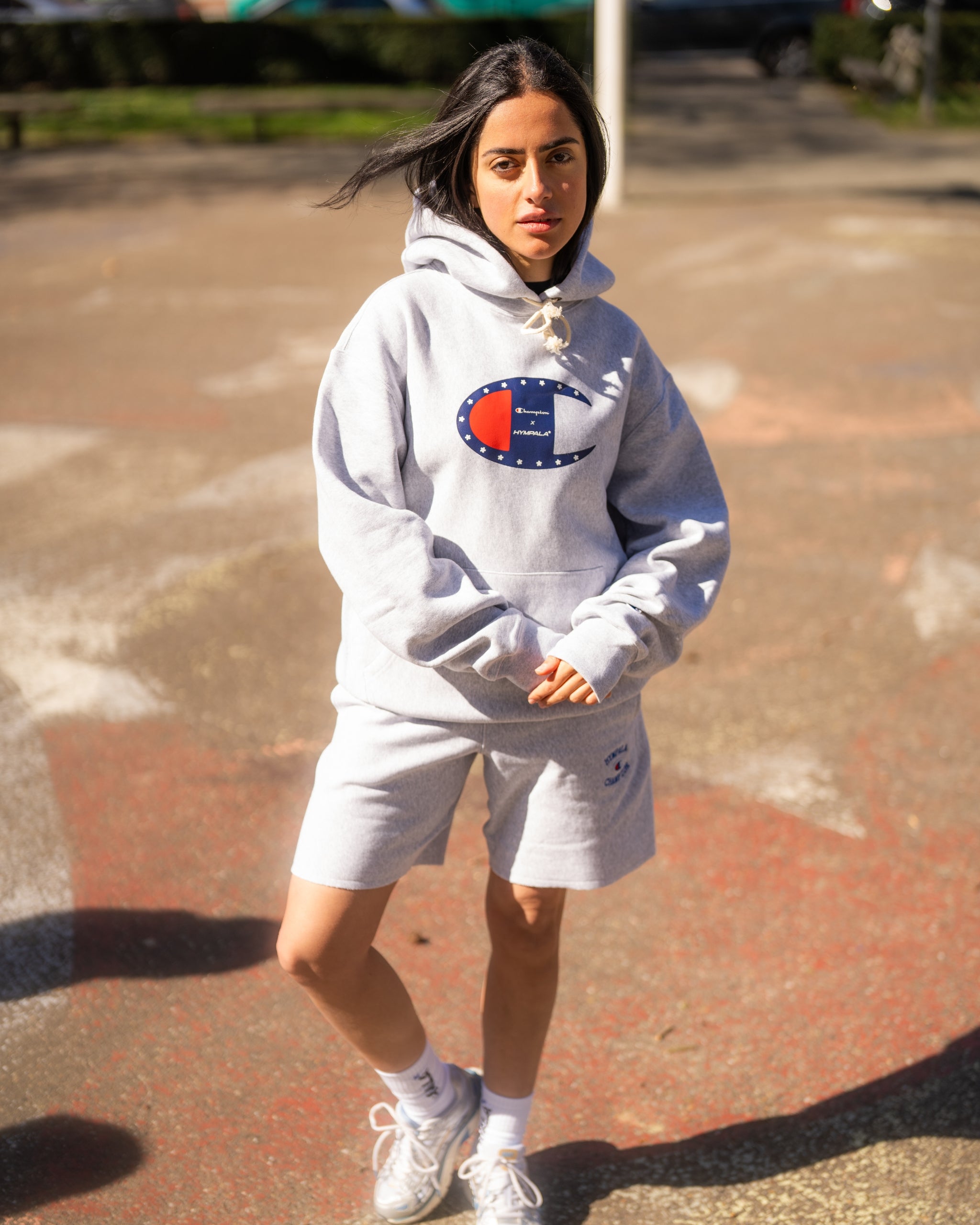 x Champion Reverse Weave Print Hoodie Grey