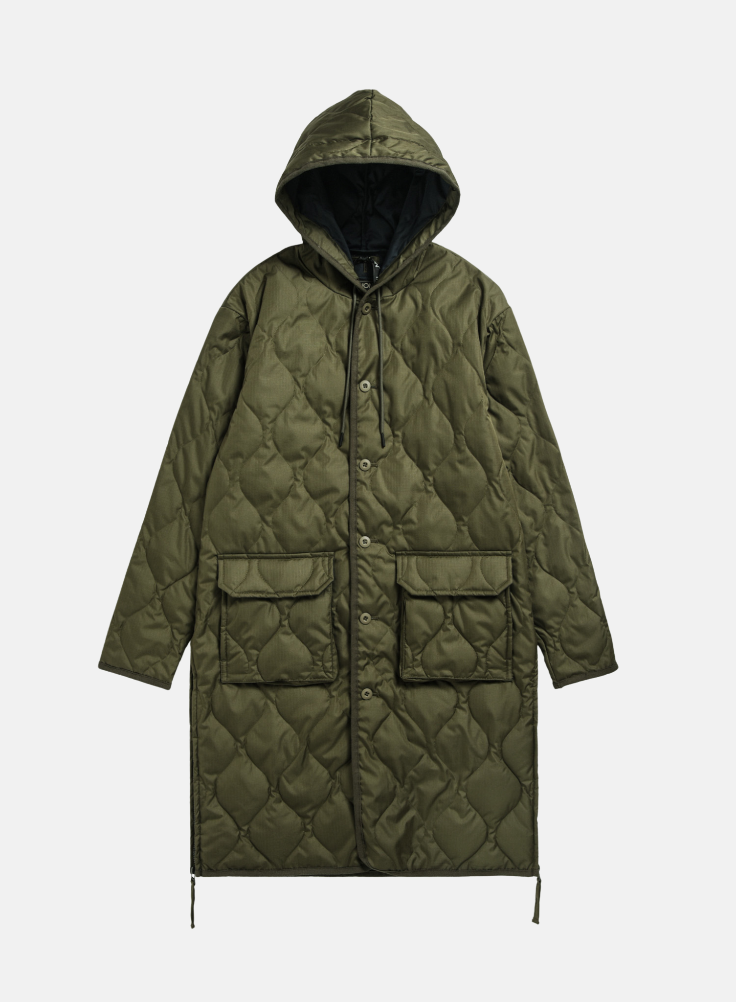 Military Hood Long Down Jacket Dark Olive