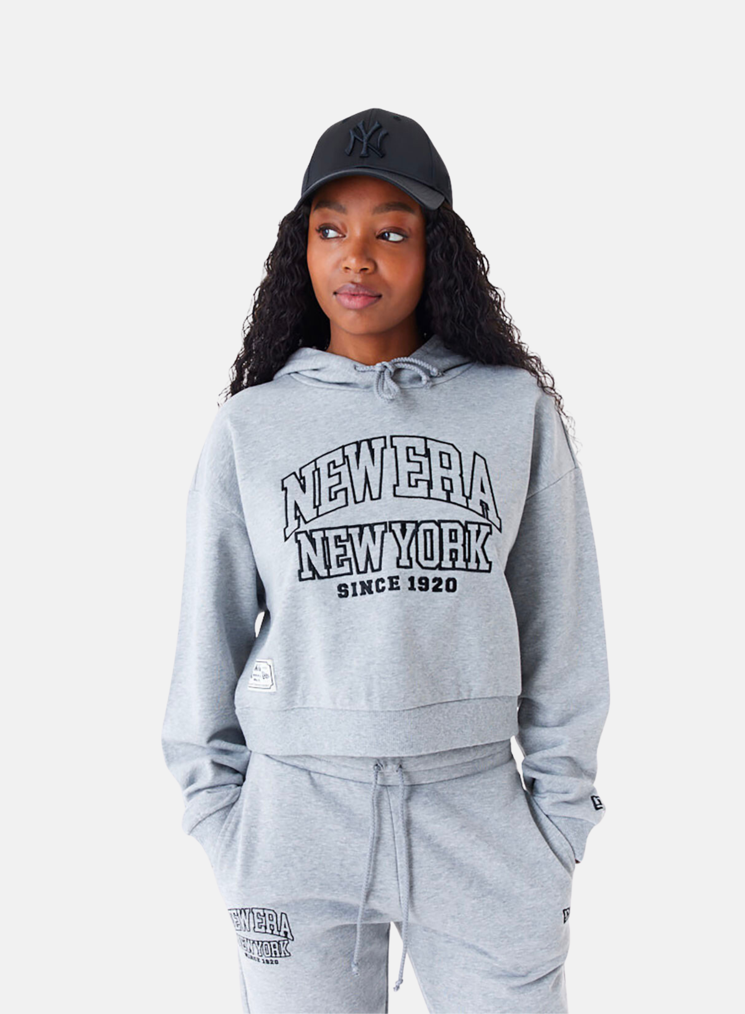 New Era Womens Arch Wordmark Crop Pullover Hoodie Grey - Hympala Store 