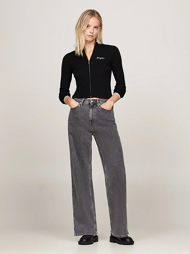TJW Metallic Zip-Up Top Black